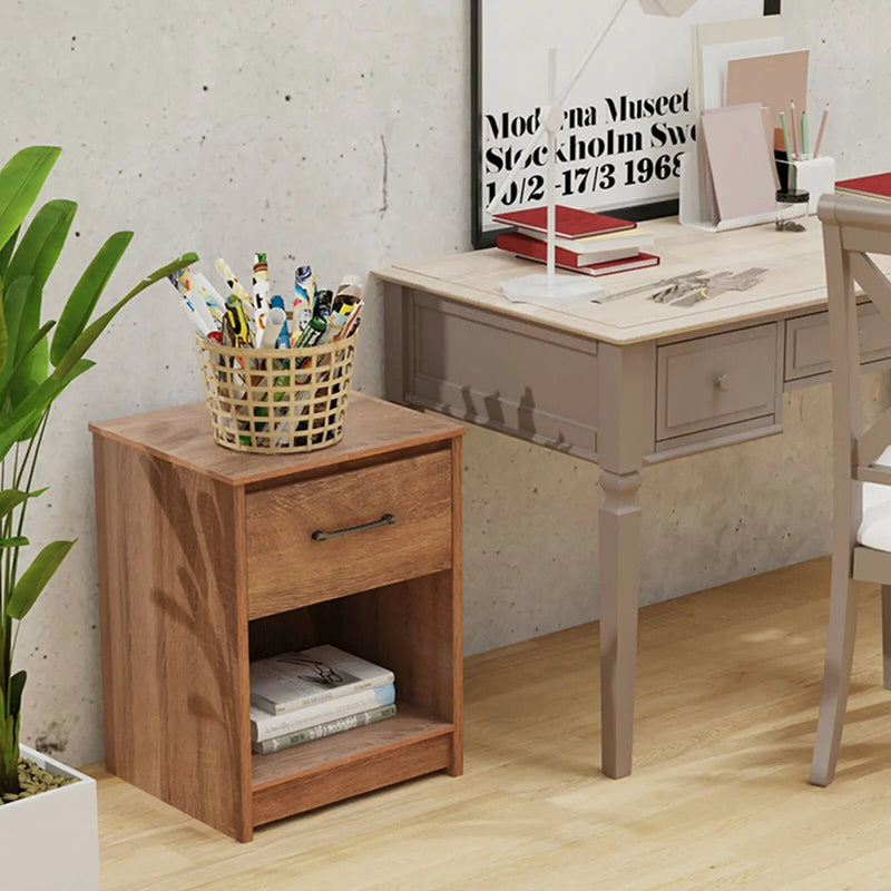 Wooden Nightstand with Drawer and Open Storage Compartment by DirectDeals