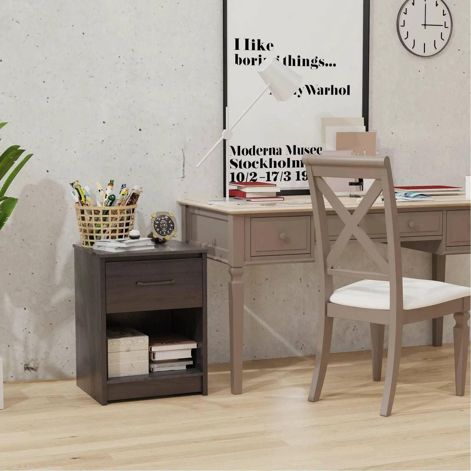Wooden Nightstand with Drawer and Open Storage Compartment by DirectDeals