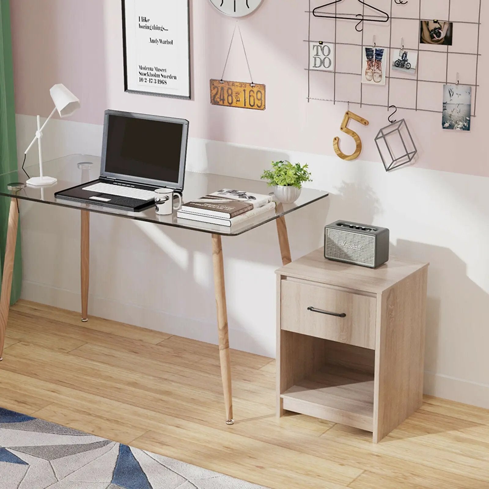 Wooden Nightstand with Drawer and Open Storage Compartment by DirectDeals