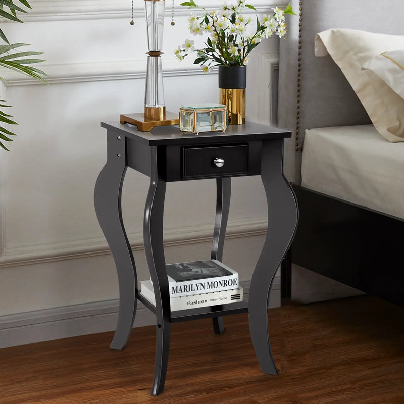 2-Tier End Table with Drawer and Shelf for Living Room Bedroom by DirectDeals