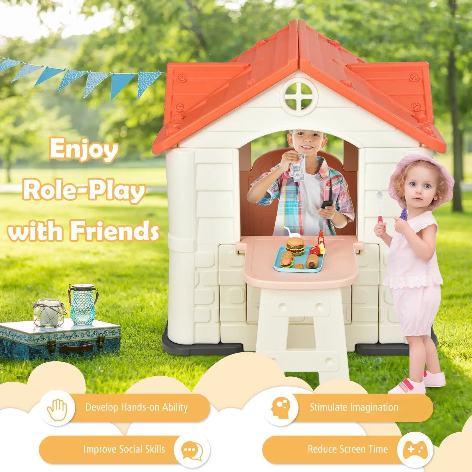 Kid’s Playhouse Pretend Toy House For Boys and Girls 7 Pieces Toy Set by DirectDeals