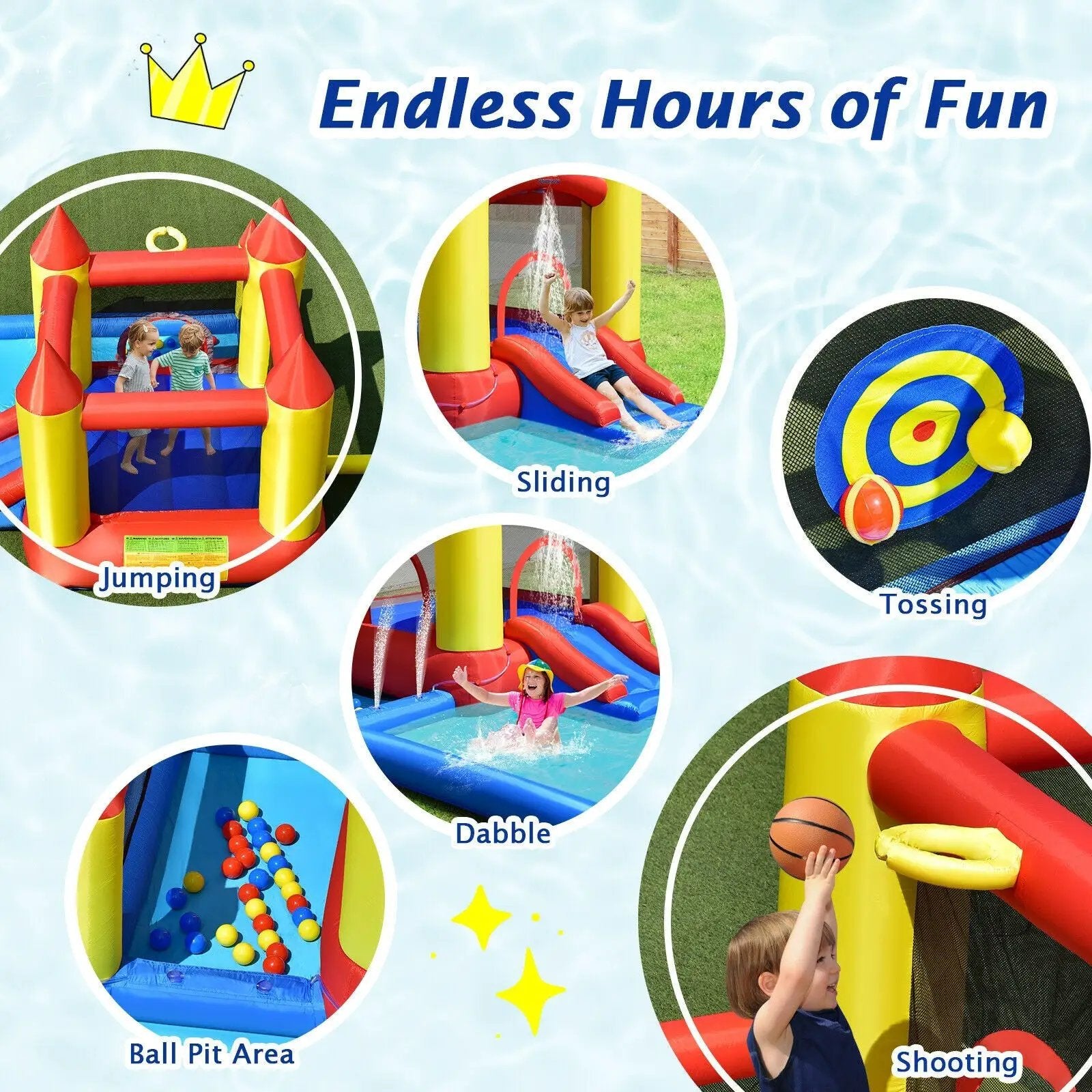 Inflatable Water Slide Castle Kids Bounce House with 480W Blower by DirectDeals