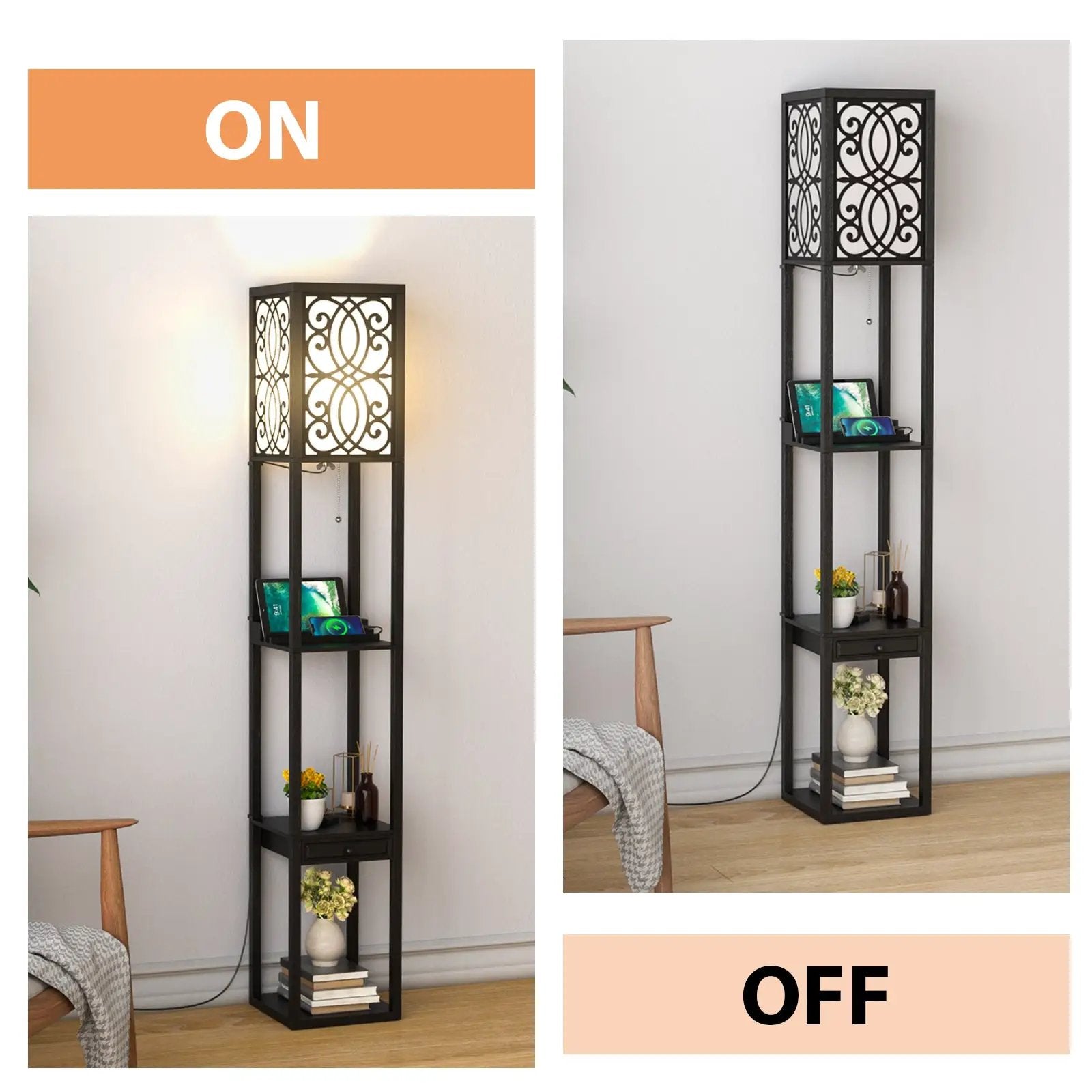 Modern Standing Shelf Lamp with 1 Power Outlet and 2 USB Ports by DirectDeals