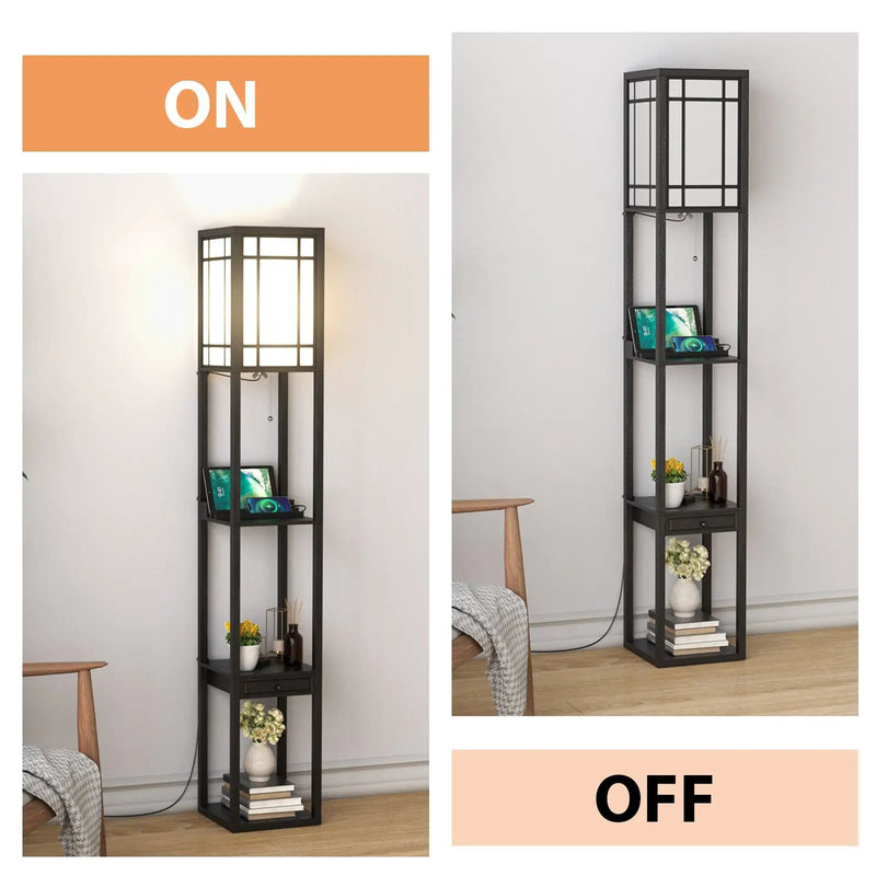 Modern Floor Lamp with Shelves and Drawer by DirectDeals