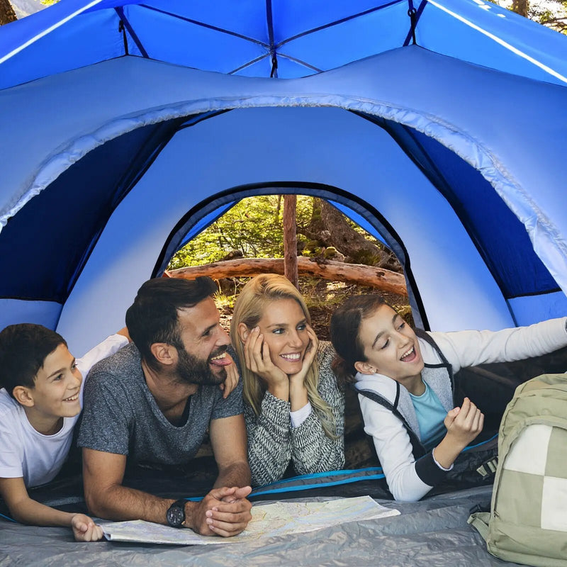2-in-1 4 Person Instant Pop-up Waterproof Camping Tent-Blue by DirectDeals