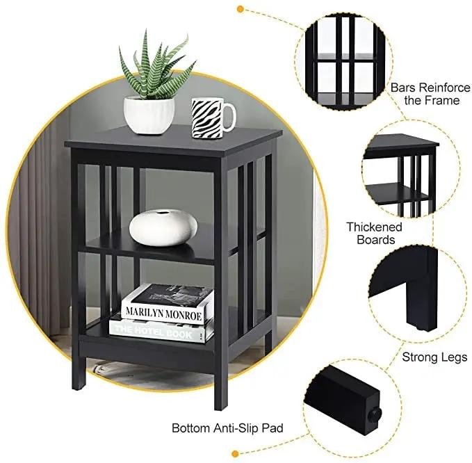 2 Pieces 3-Tier Nightstand with Reinforced Bars and Stable Structure by DirectDeals
