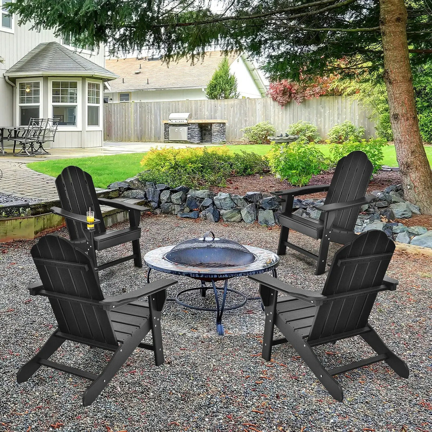 Outdoor Adirondack Chair with Built-in Cup Holder for Backyard Porch by DirectDeals