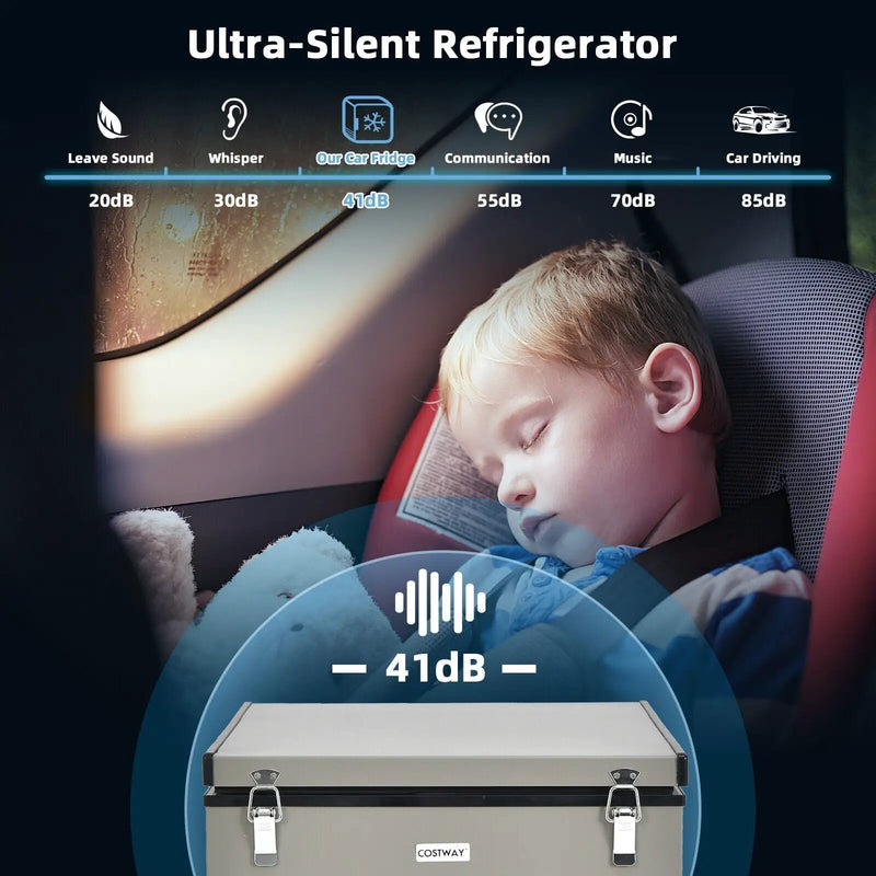68 Quart Portable Car Refrigerator with DC and AC Adapter-Gray by DirectDeals