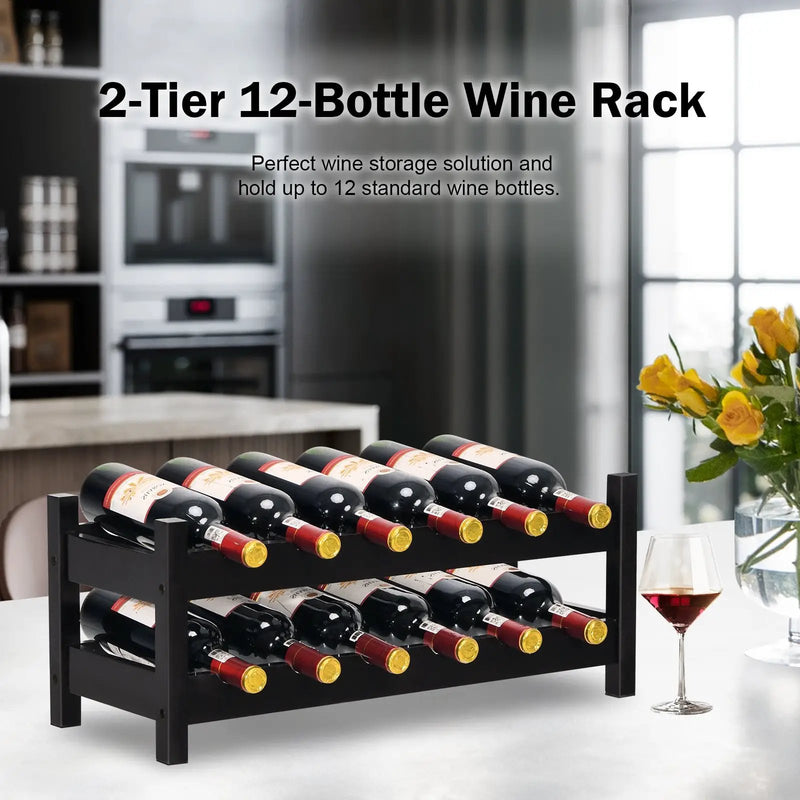 2-Tier 12 Bottles Bamboo Storage Shelf Wine Rack by DirectDeals