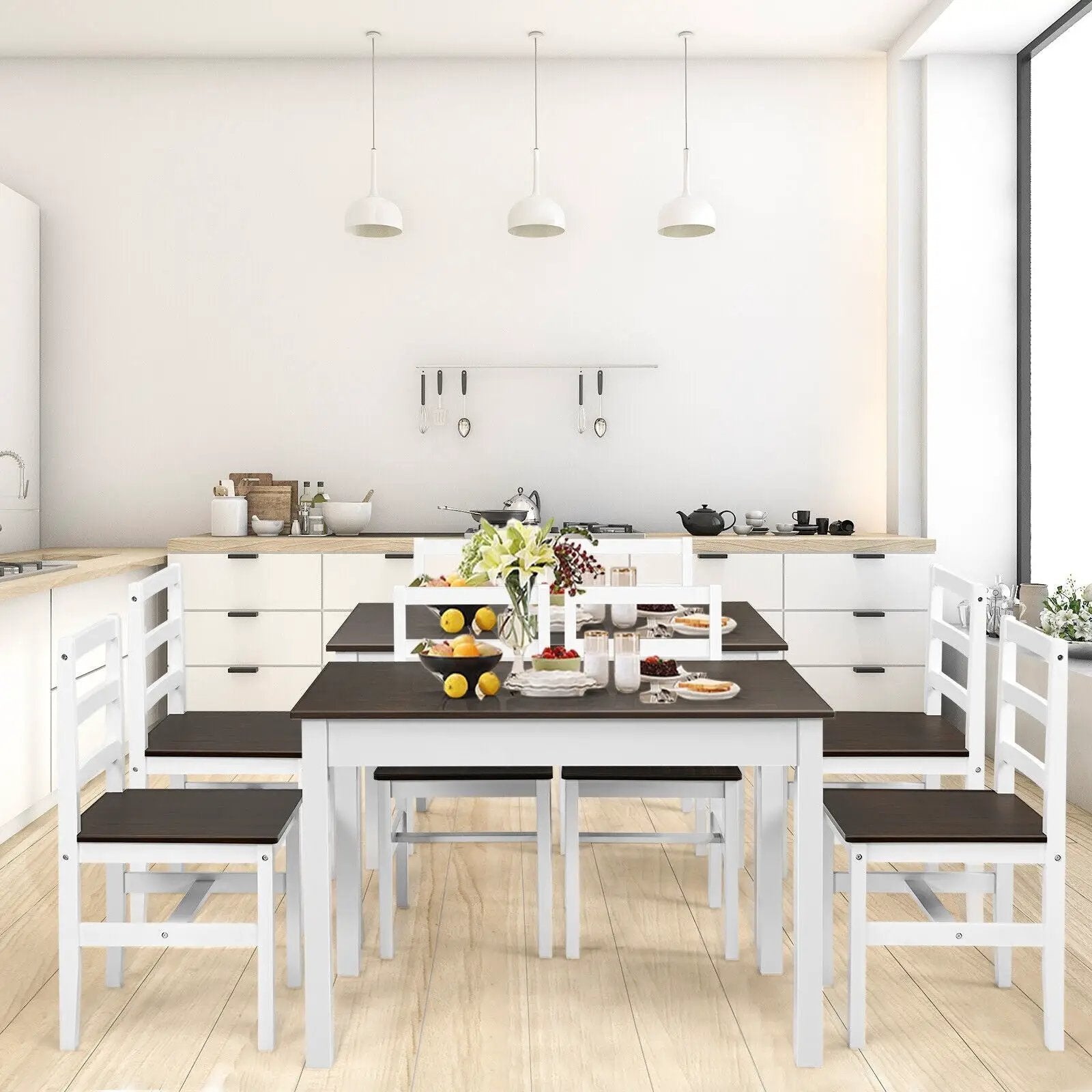 5 Pieces Solid Wood Compact Kitchen Dining Set-Walnut by DirectDeals