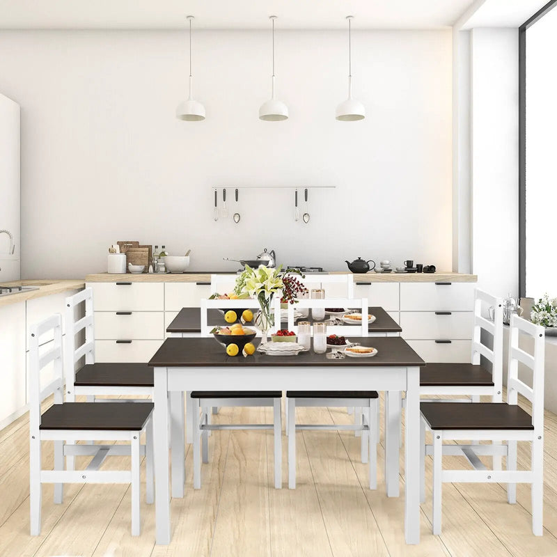 5 Pieces Solid Wood Compact Kitchen Dining Set-Walnut by DirectDeals