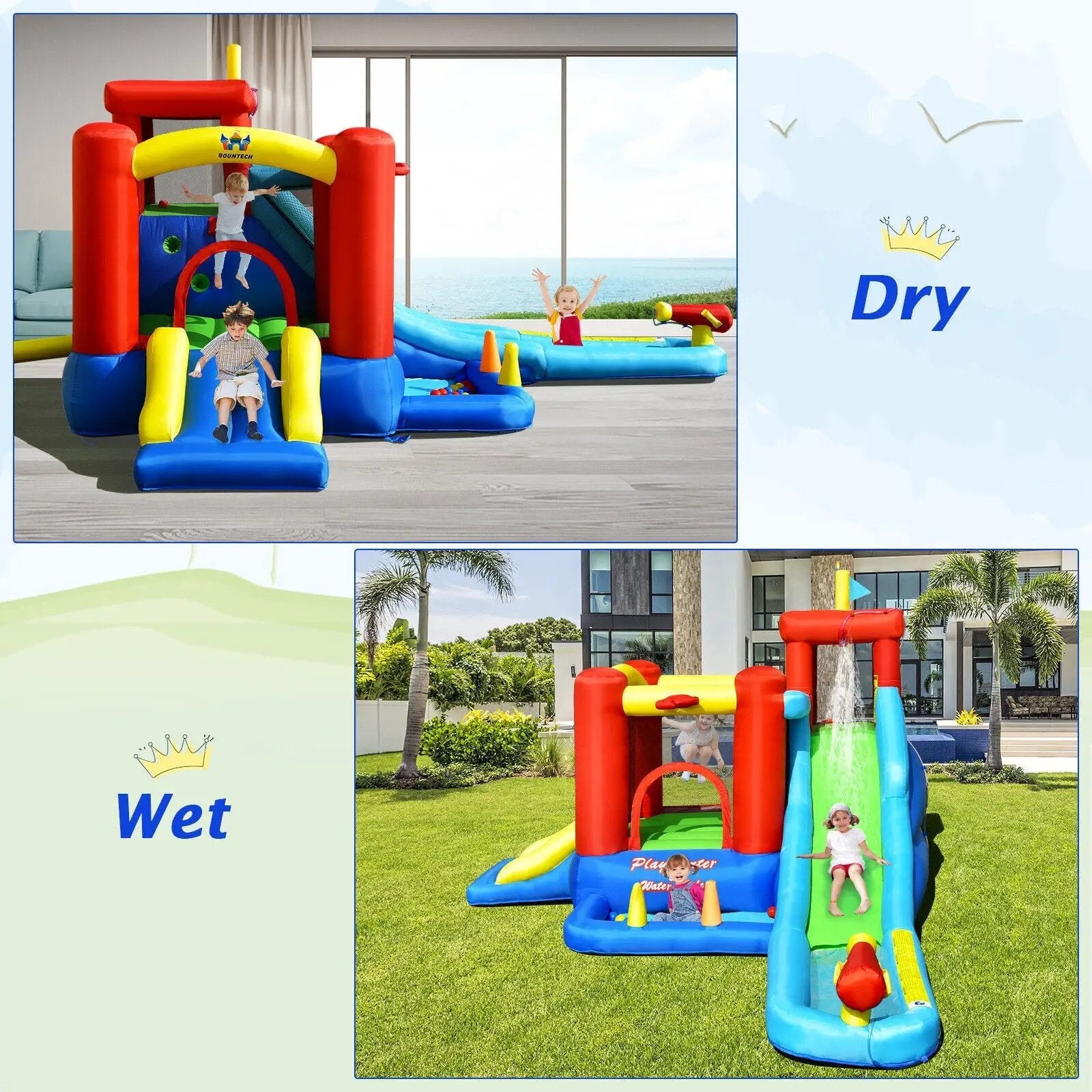 9-in-1 Inflatable Kids Water Slide Bounce House without Blower by DirectDeals