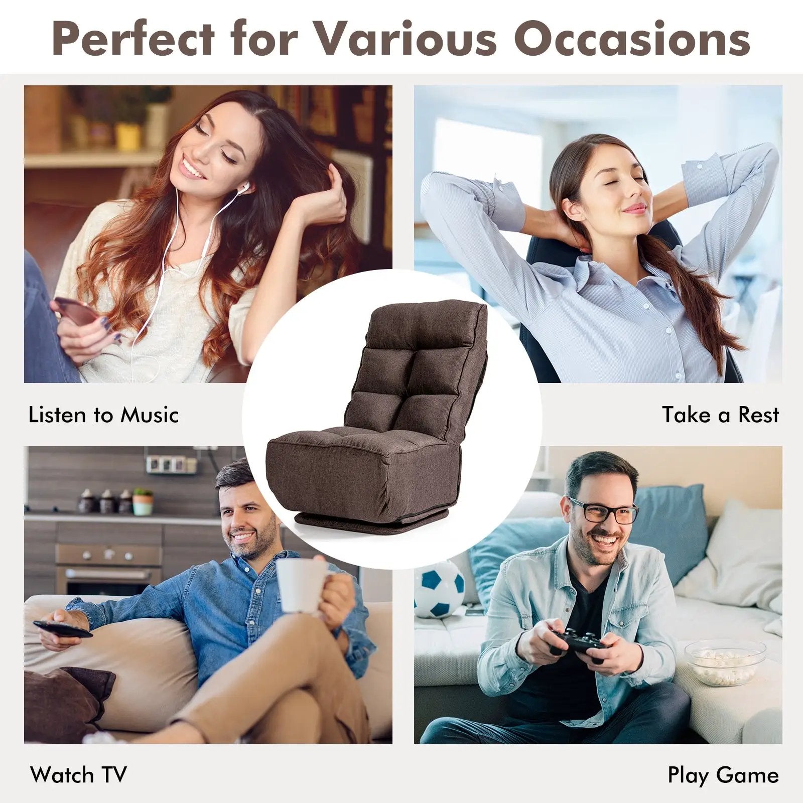 360-Degree Swivel Folding Floor Chair with 6 Adjustable Positions by DirectDeals