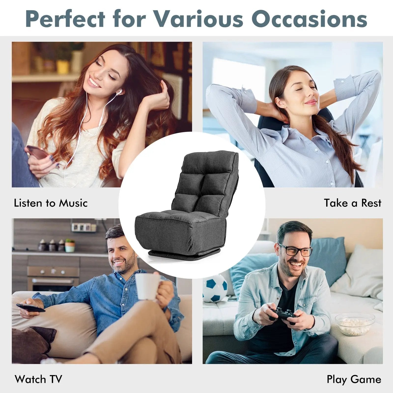 360-Degree Swivel Folding Floor Chair with 6 Adjustable Positions by DirectDeals