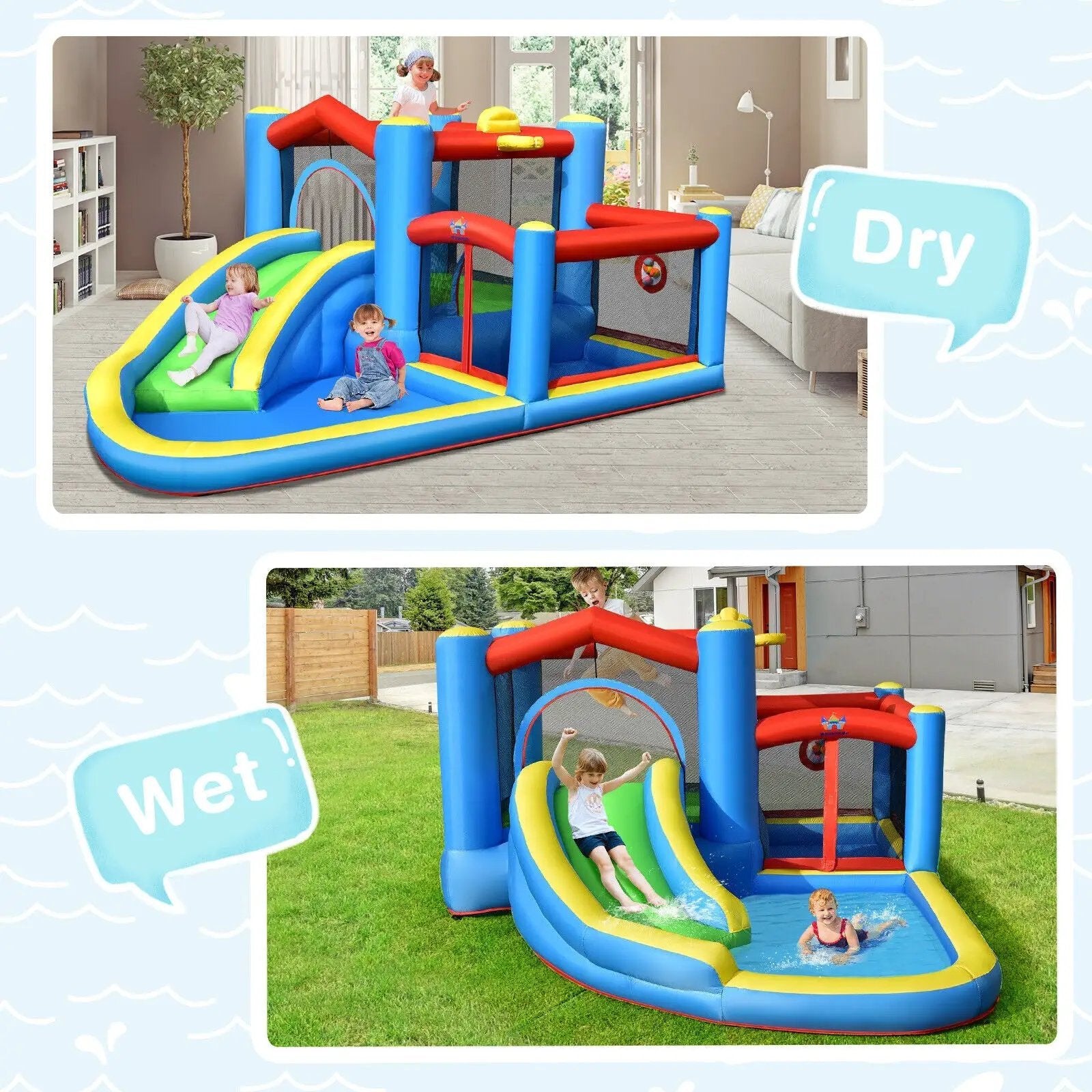 Inflatable Kids Water Slide Bounce Castle with 480W Blower by DirectDeals