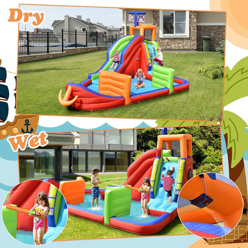 6-in-1 Kids Pirate Ship Water Slide Inflatable Bounce House with Water Guns Without Blower by DirectDeals