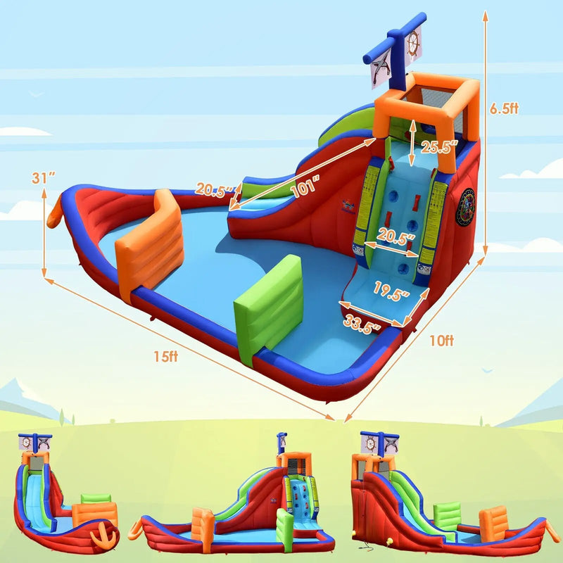 6-in-1 Pirate Ship Waterslide Kid Inflatable Castle with Water Guns and 735W Blower by DirectDeals