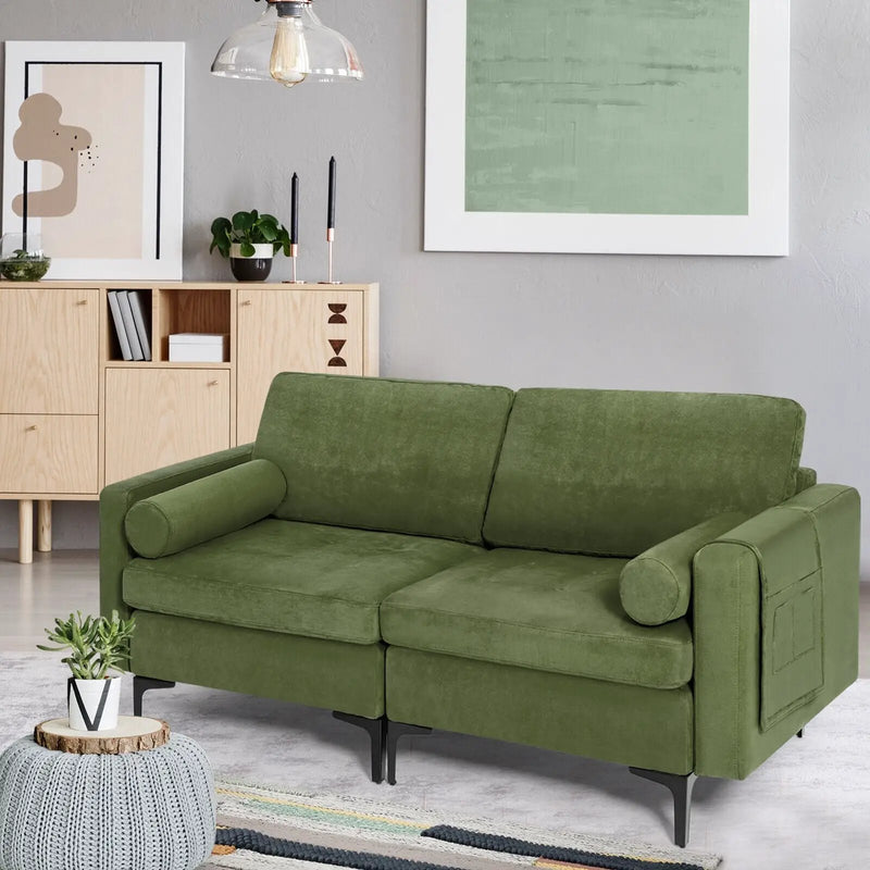 Modern Loveseat Sofa with 2 Bolsters and Side Storage Pocket by DirectDeals