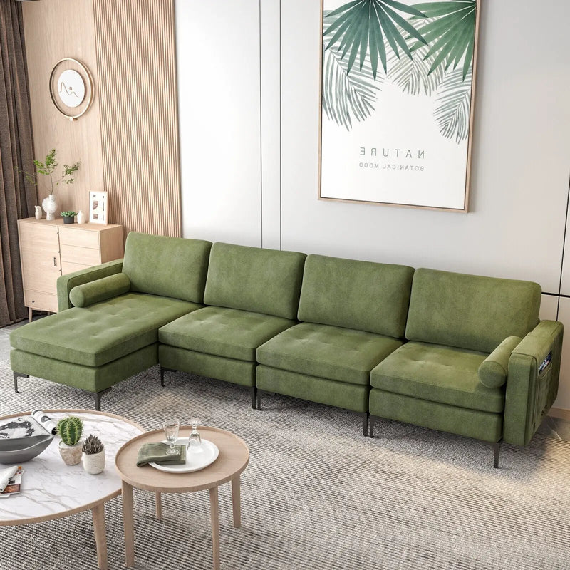 Modular L-shaped 4-Seat Sectional Sofa with Reversible Chaise and 2 USB Socket by DirectDeals