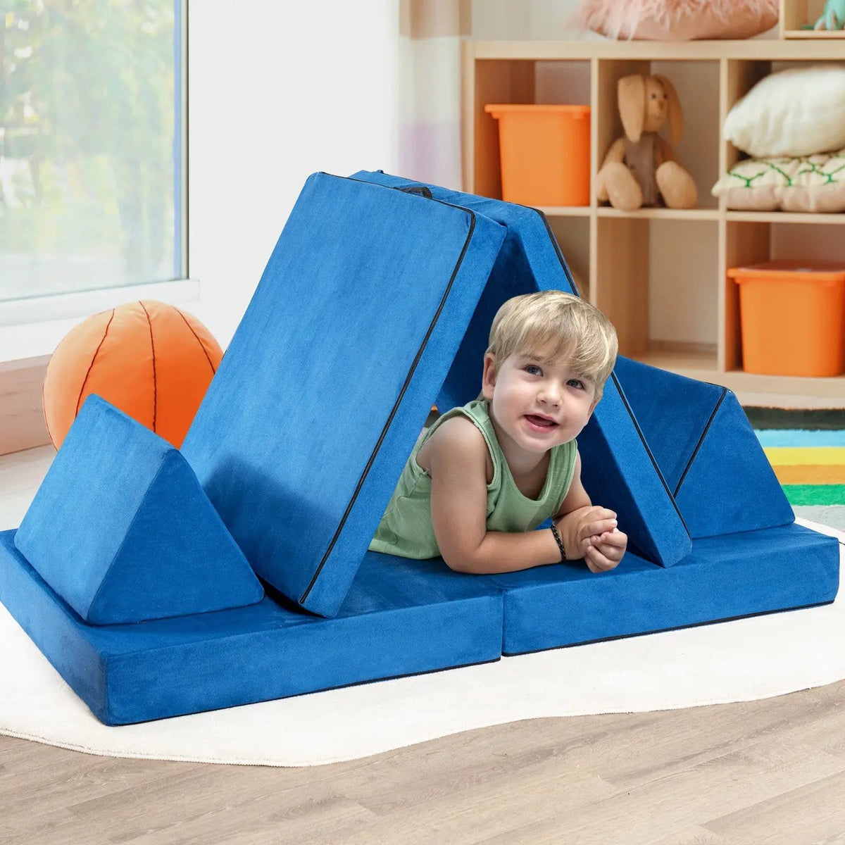 4 Pieces Convertible Kids Couch Set with 2 Folding Mats-Yellow by DirectDeals