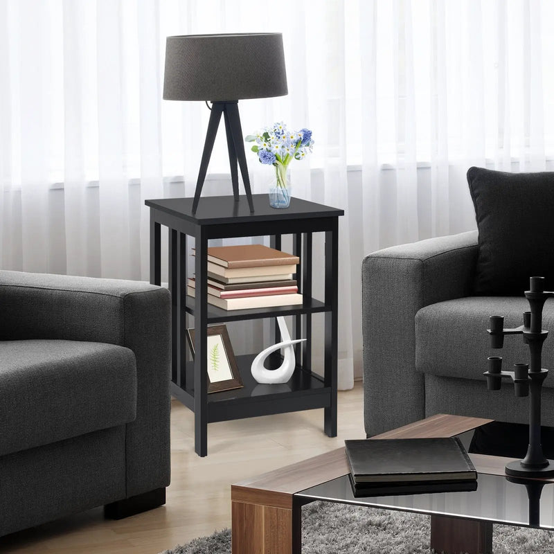 3-Tier Nightstand Sofa Side Table with Baffles and Round Corners by DirectDeals
