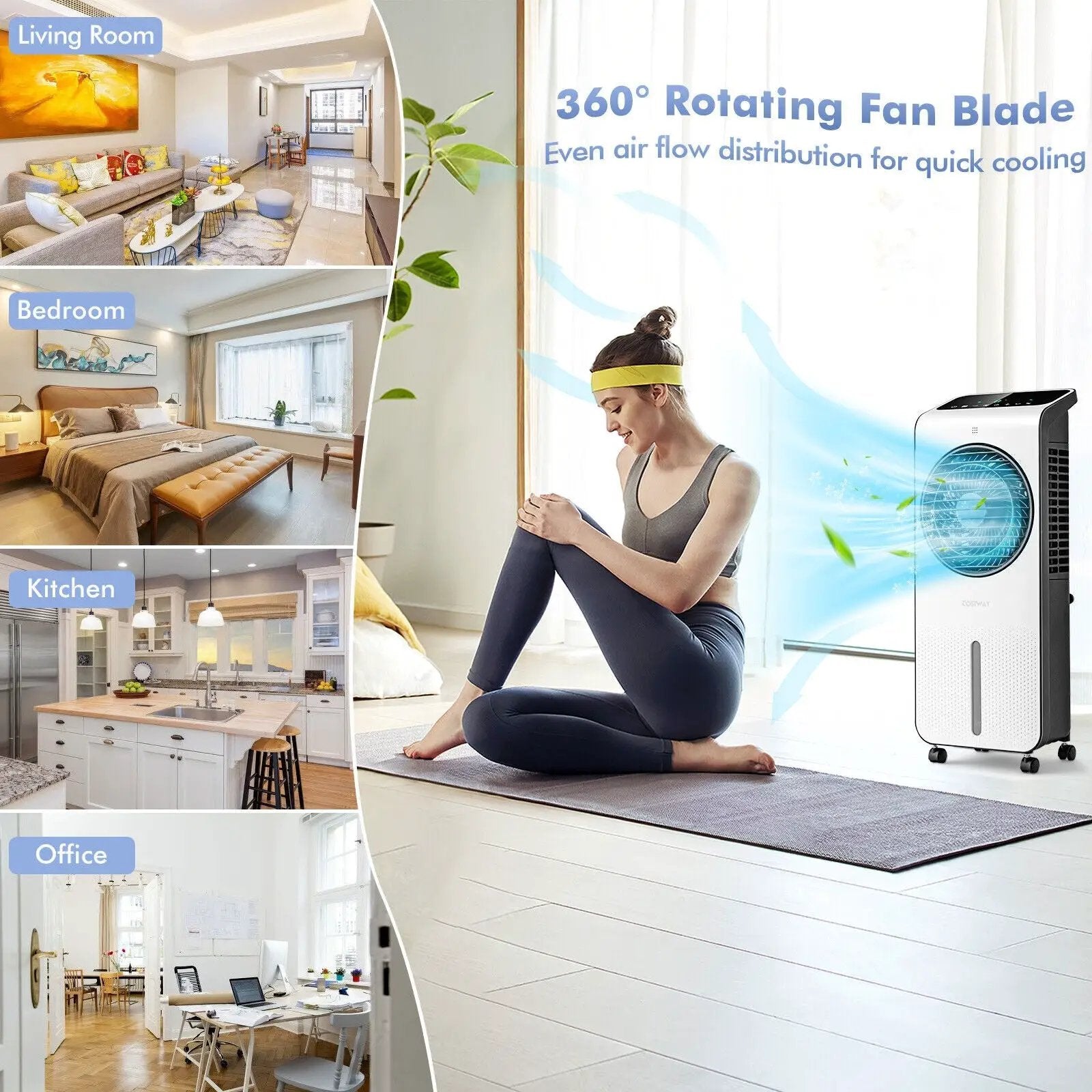 3-in-1 Evaporative Air Cooler with 12H Timer Remote-White by DirectDeals