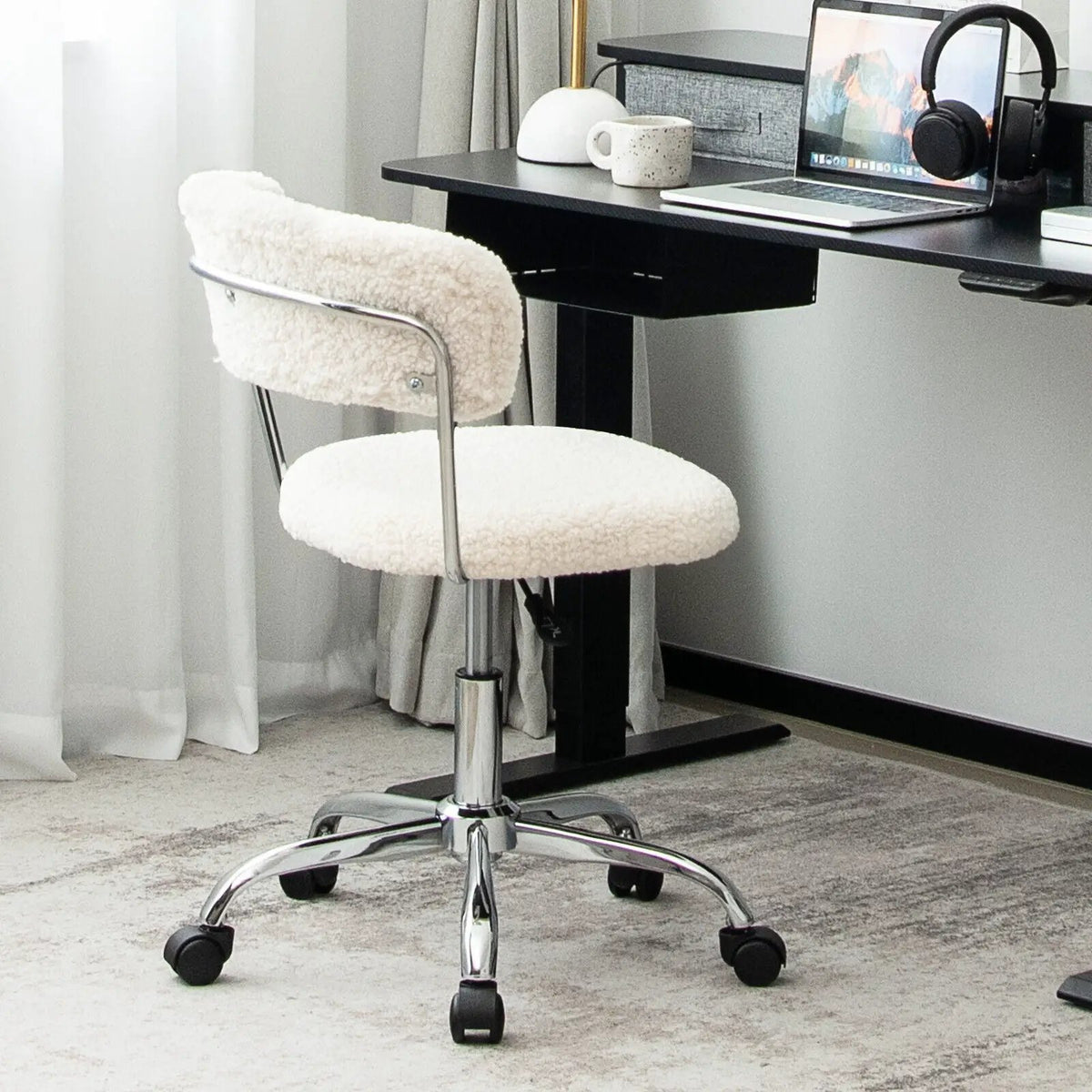 Computer Desk Chair Adjustable Sherpa Office Chair Swivel Vanity Chair by DirectDeals