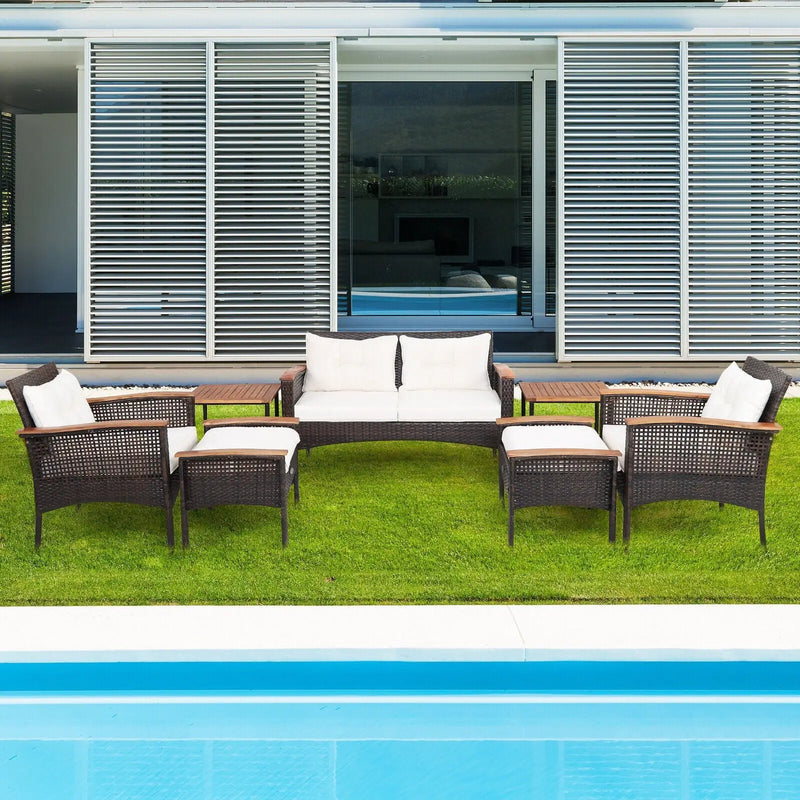 7 Pieces Patio Rattan Cushioned Conversation Furniture Set by DirectDeals