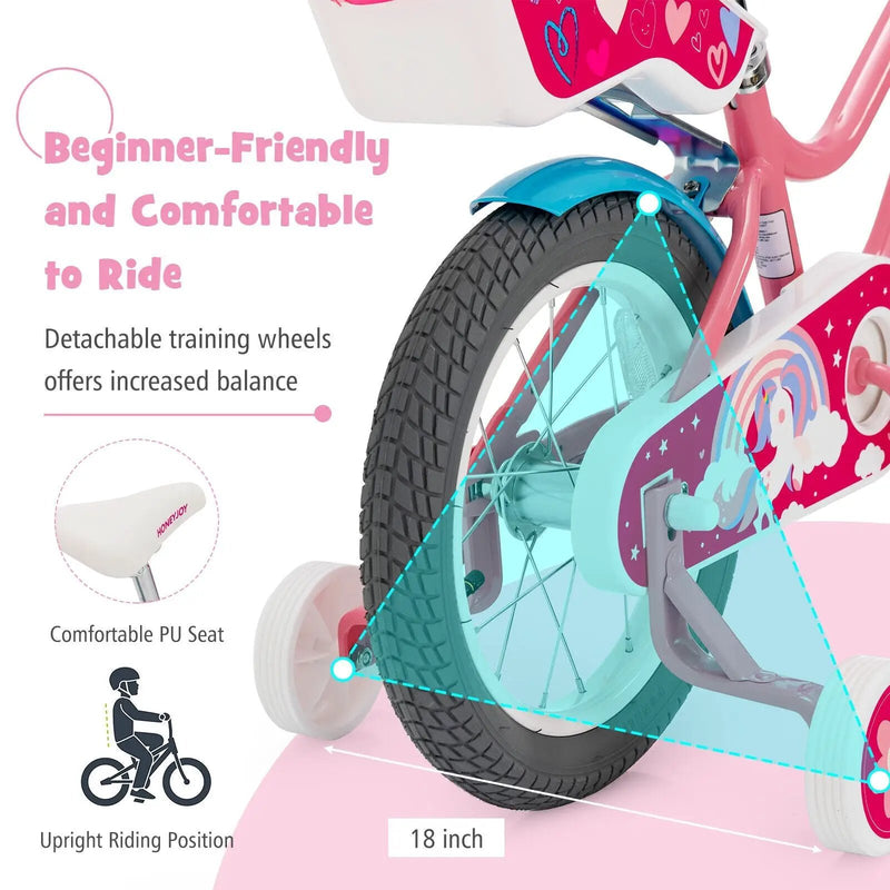 16 Inch Kids Bike with Training Wheels and Storage Basket by DirectDeals