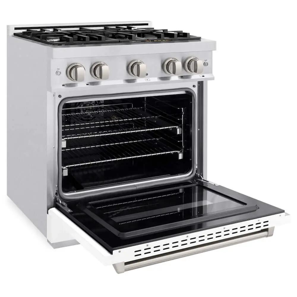 ZLINE 30" Dual Fuel Range, Gas Cooktop, Electric Convection Oven DuraSnow® Stainless Steel, White Matte Door CDRS-WM-30 by Farmhouse Kitchen and Bath