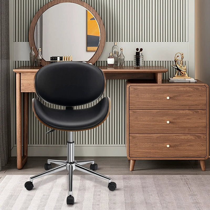 Adjustable Leather Office Chair Swivel Bentwood Desk Chair with Curved Seat-Black by DirectDeals