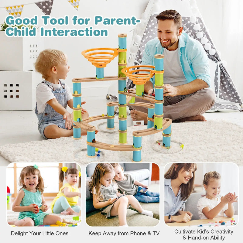 162 Pieces Bamboo Marble Run Educational Learning Toy Set by DirectDeals