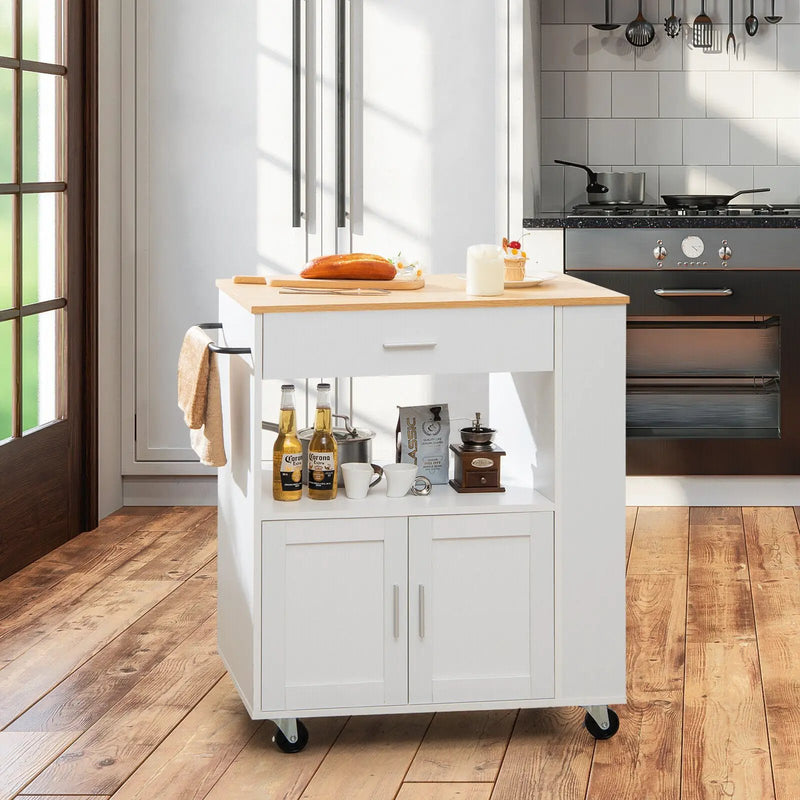Rolling Kitchen Trolley with 3 Spice Racks Drawer and Open Shelf by DirectDeals