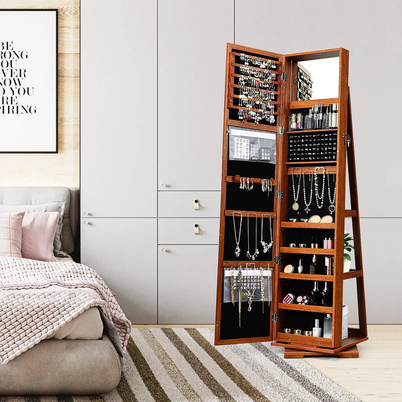 360° Rotatable 2-in-1 Lockable Jewelry Cabinet with Full-Length Mirror by DirectDeals