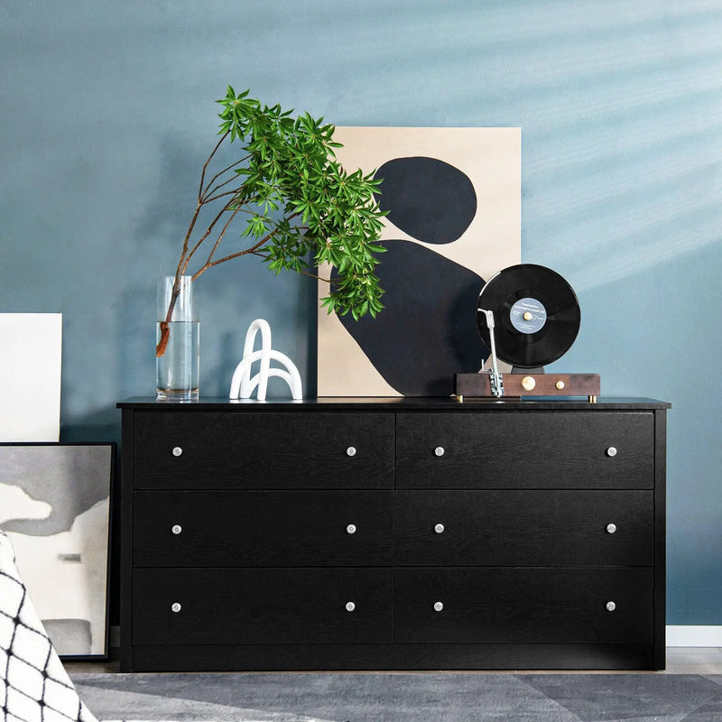 Freestanding 6-Drawer Dresser with Mental Knobs for Bedroom by DirectDeals