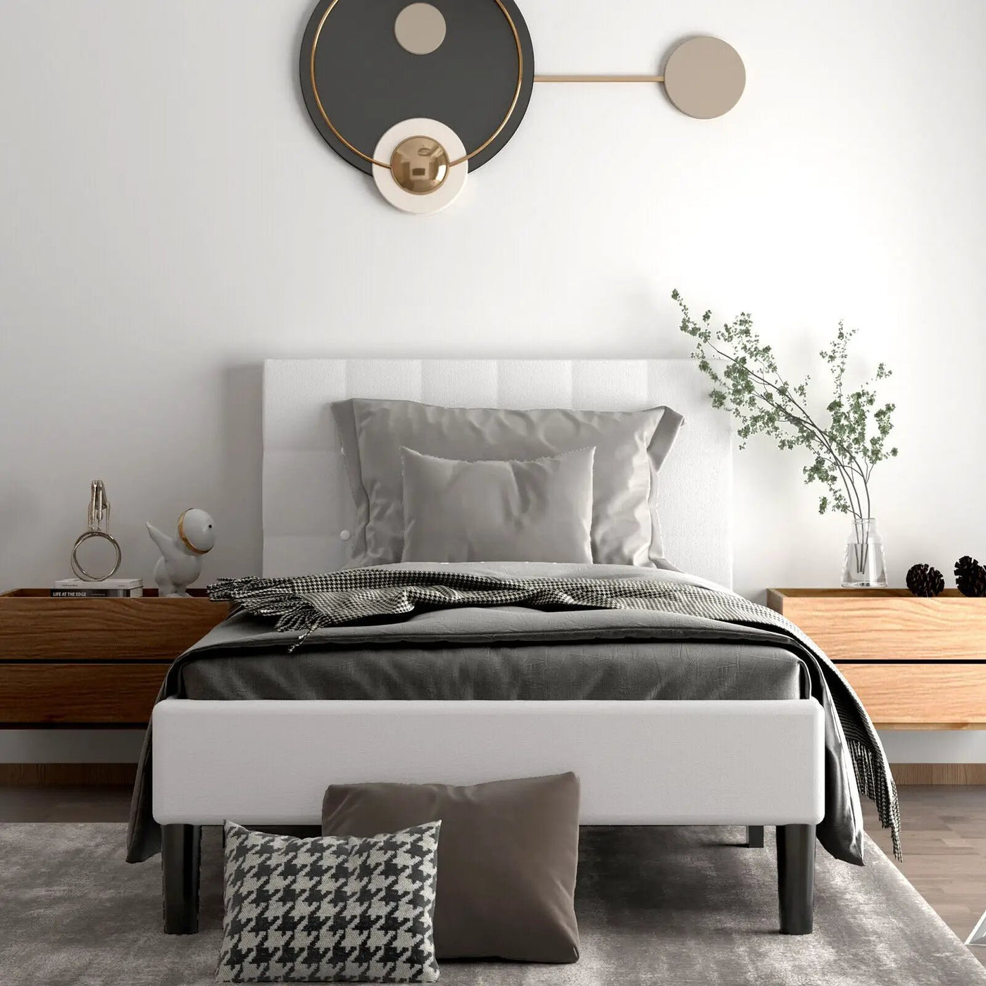 Platform Bed with Button Tufted Headboard by DirectDeals