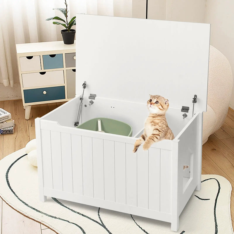 Wooden Cat Litter Box Enclosure with Top Opening Side Table Furniture by DirectDeals