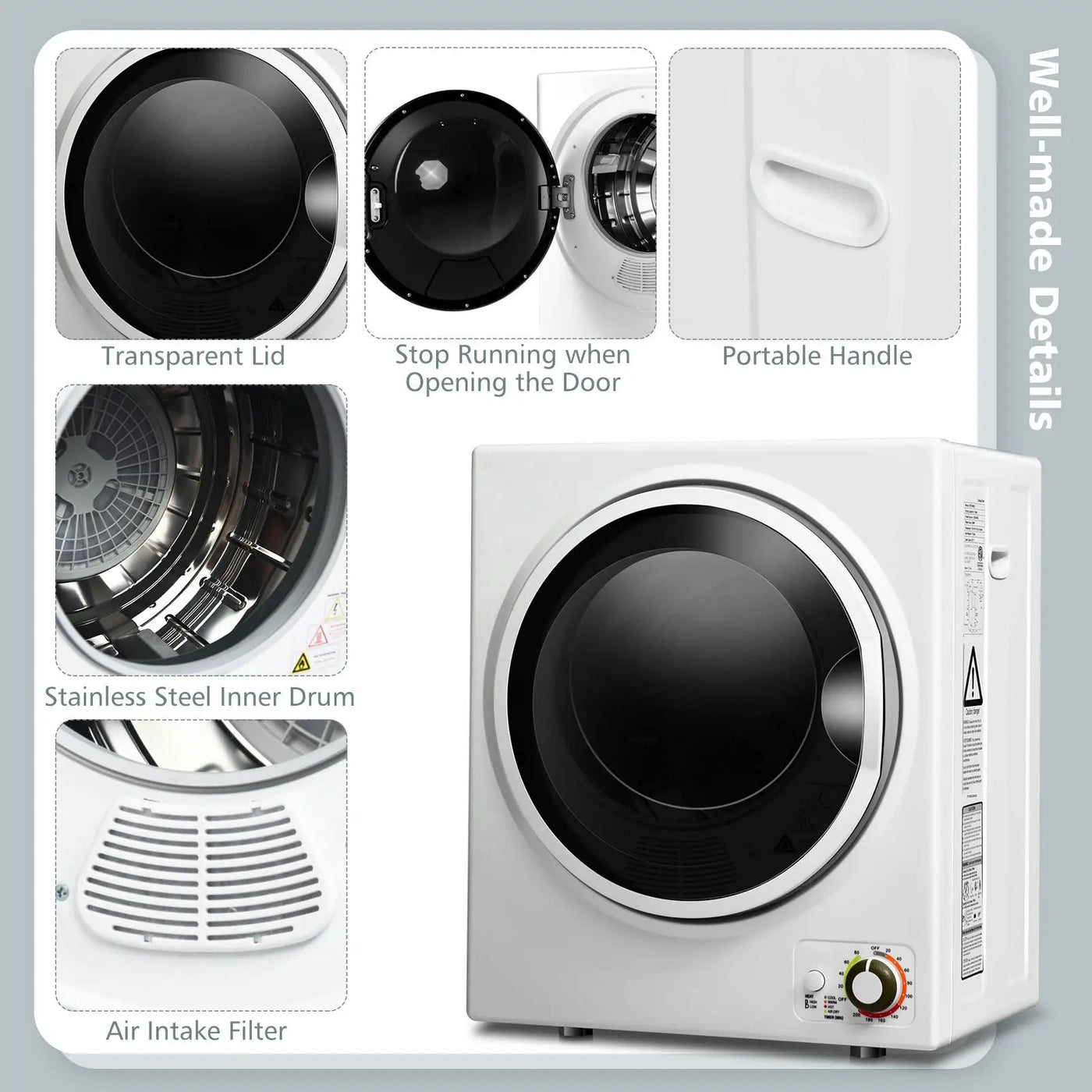 1.5 Cu .ft Clothes Dryer with with Stainless Steel Wall Mount by DirectDeals