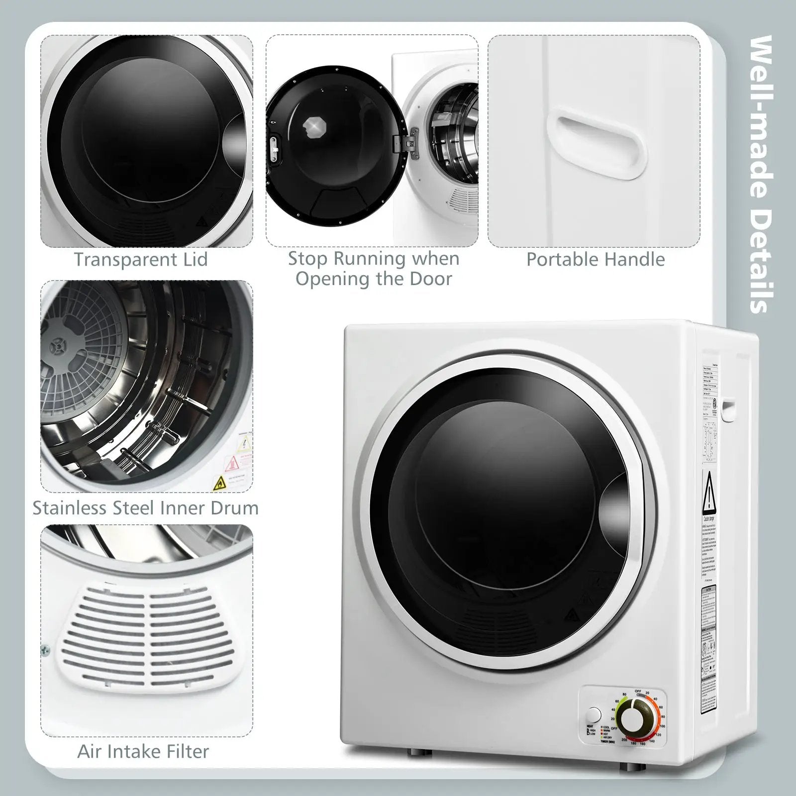 1.5 Cu .ft Clothes Dryer with with Stainless Steel Wall Mount by DirectDeals