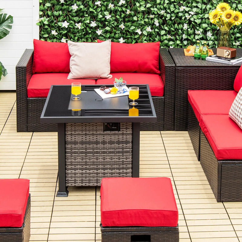 32 Inch Square Propane Fire Pit Table with Lava Rocks Cover by DirectDeals