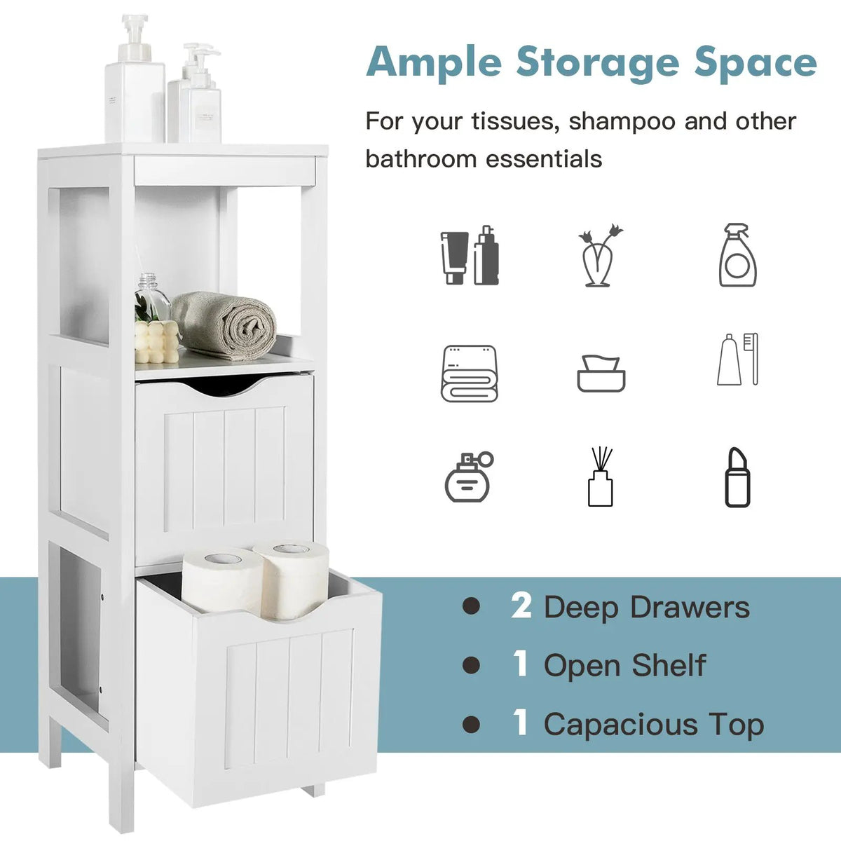Freestanding Storage Cabinet with 2 Removable Drawers for Bathroom by DirectDeals