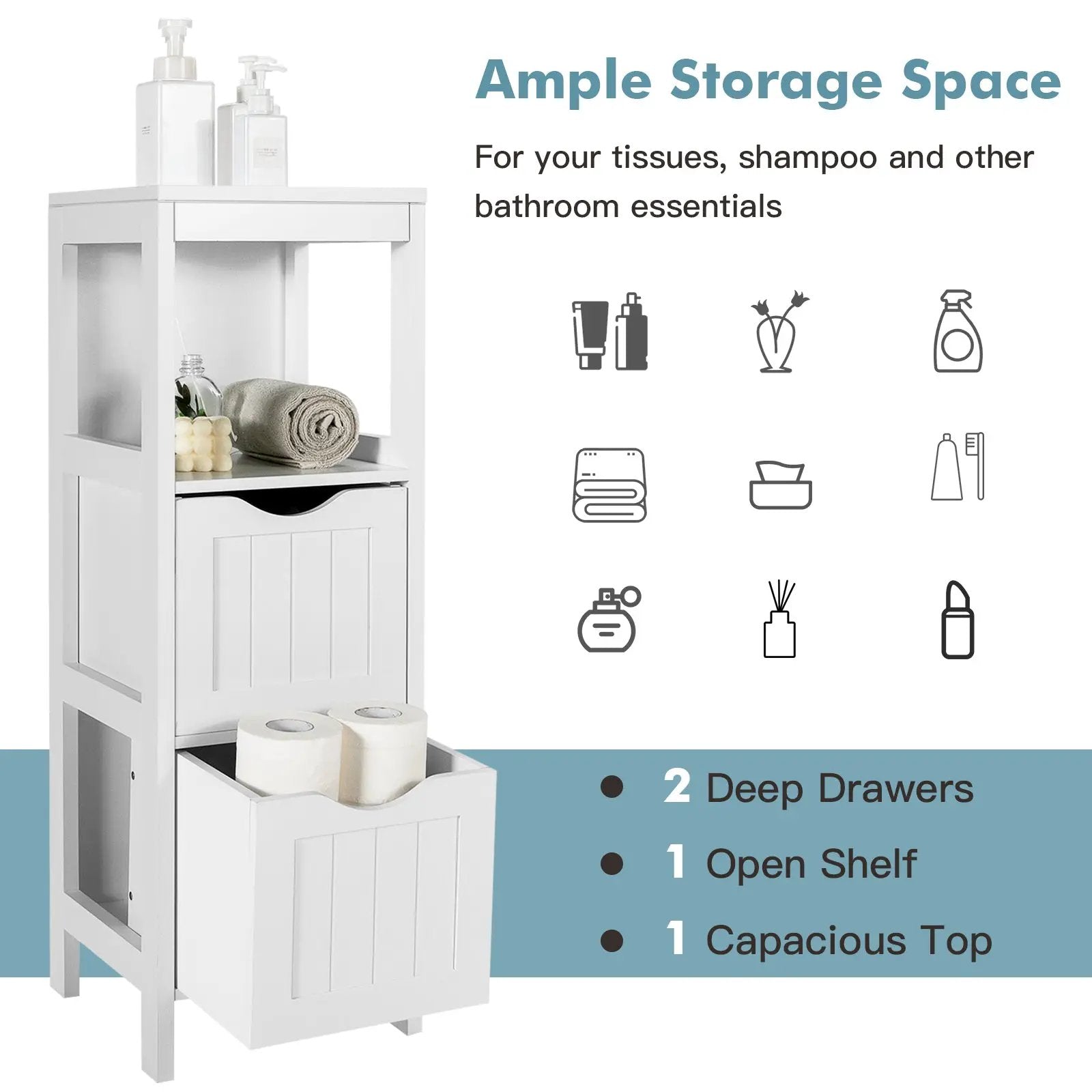 Freestanding Storage Cabinet with 2 Removable Drawers for Bathroom by DirectDeals