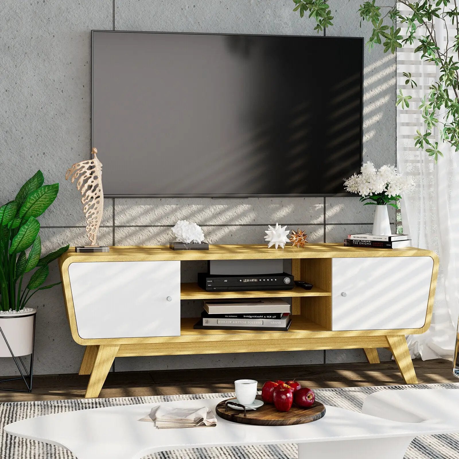 Sliding Door TV Stand with Adjustable Shelf for TVs up to 55 Inch by DirectDeals