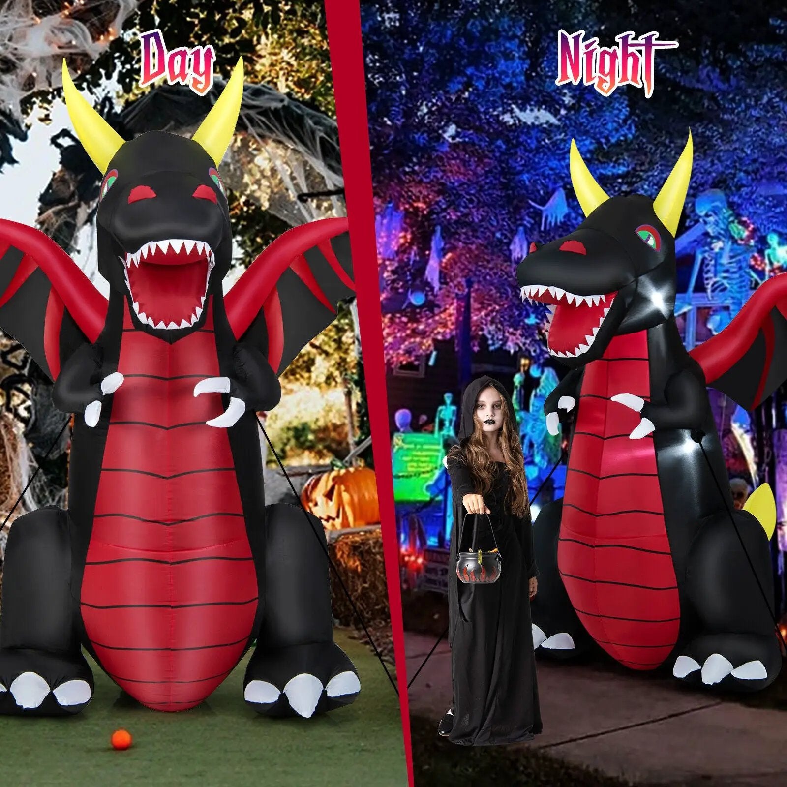 8 Feet Halloween Inflatable Fire Dragon Decoration with LED Lights by DirectDeals