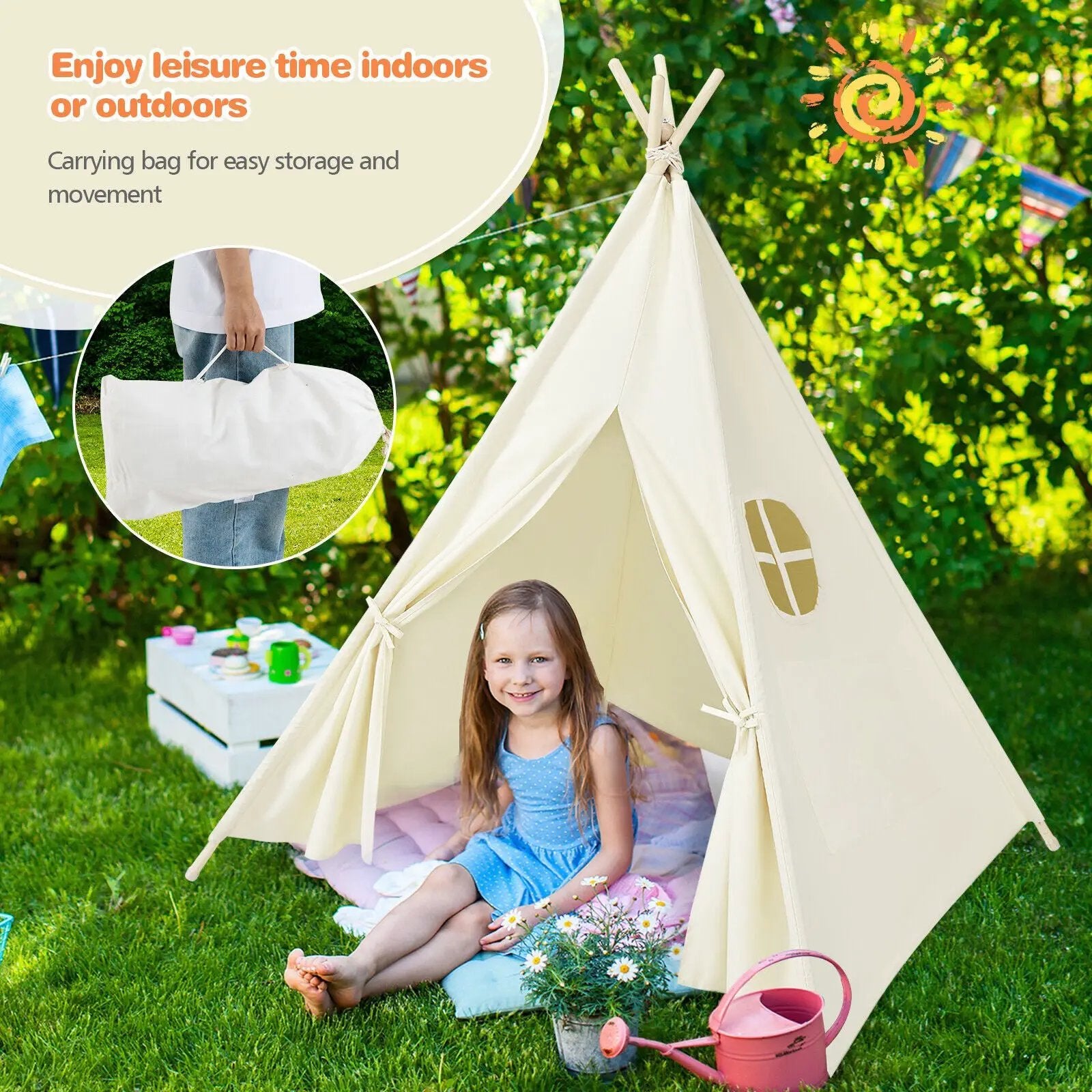 Foldable Kids Canvas Teepee Play Tent by DirectDeals
