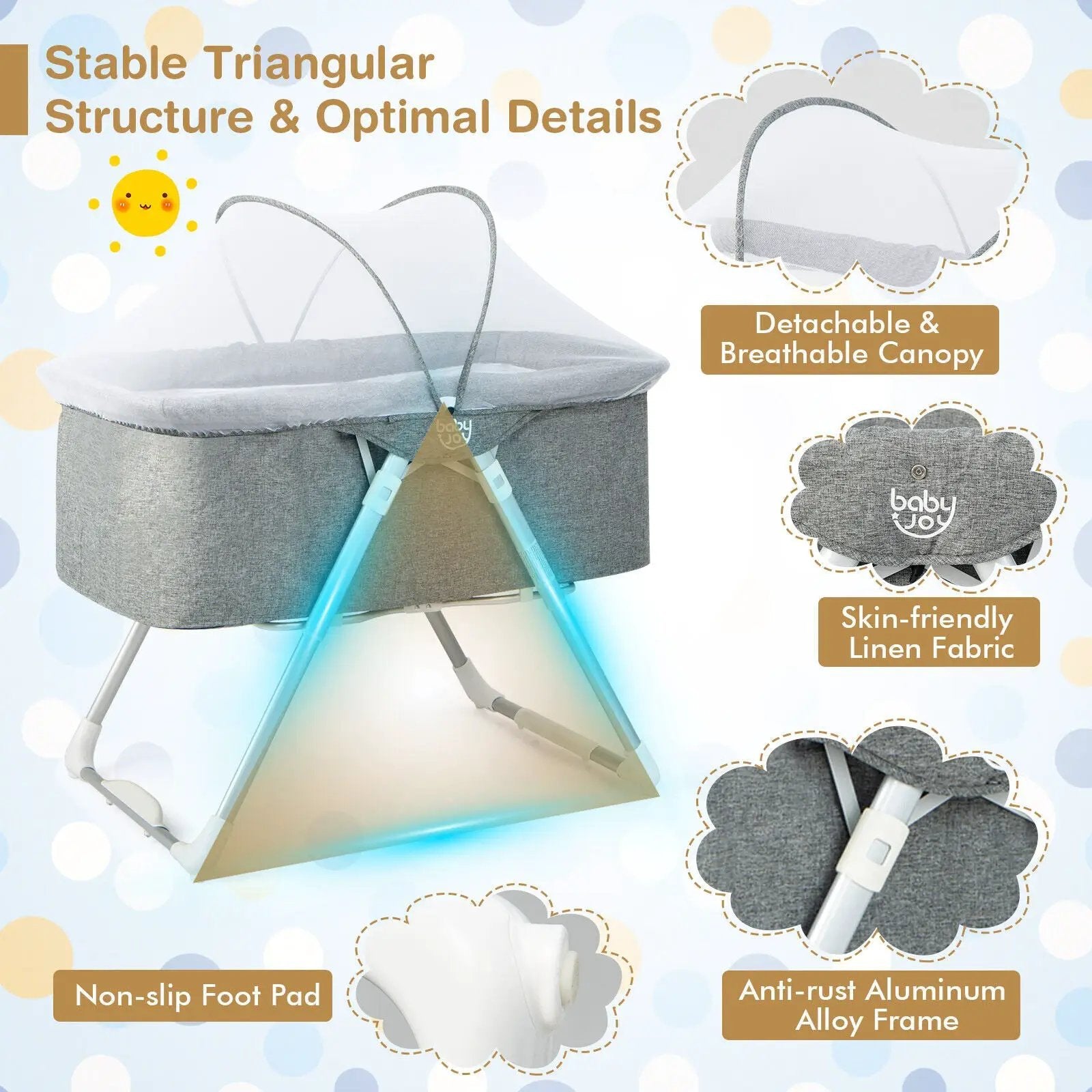 2-In-1 Baby Bassinet with Mattress and Net-Gray by DirectDeals