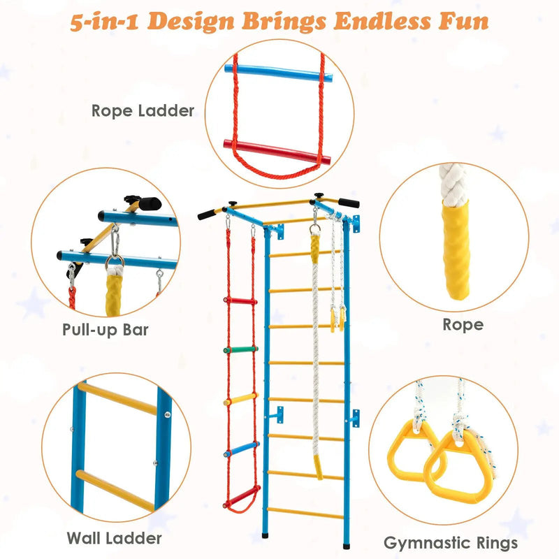 7 In 1 Kids Indoor Gym Playground Swedish Wall Ladder for Solid Wall-Yellow by DirectDeals
