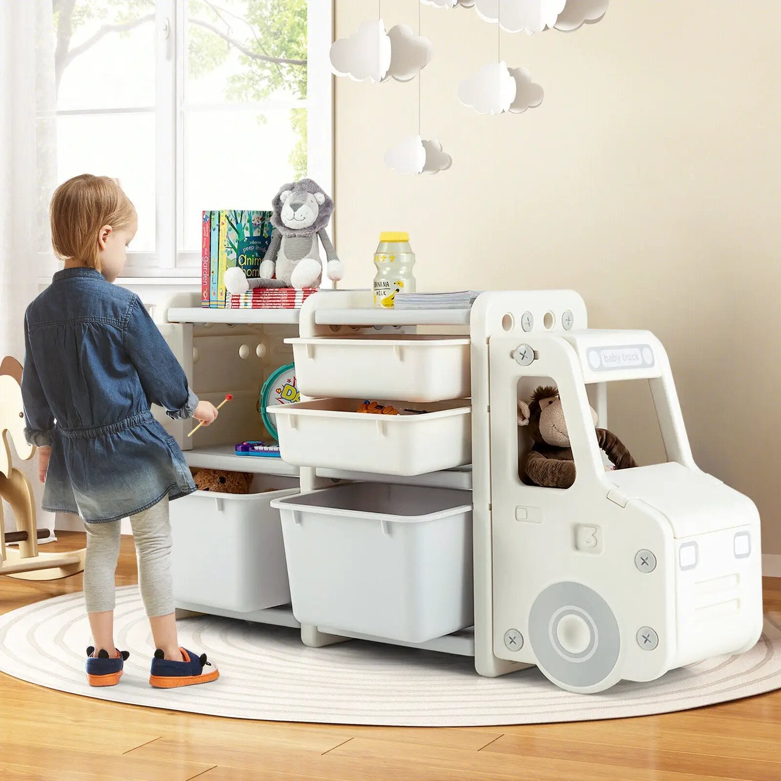 Toddler Truck Storage Organizer with Plastic Bins by DirectDeals