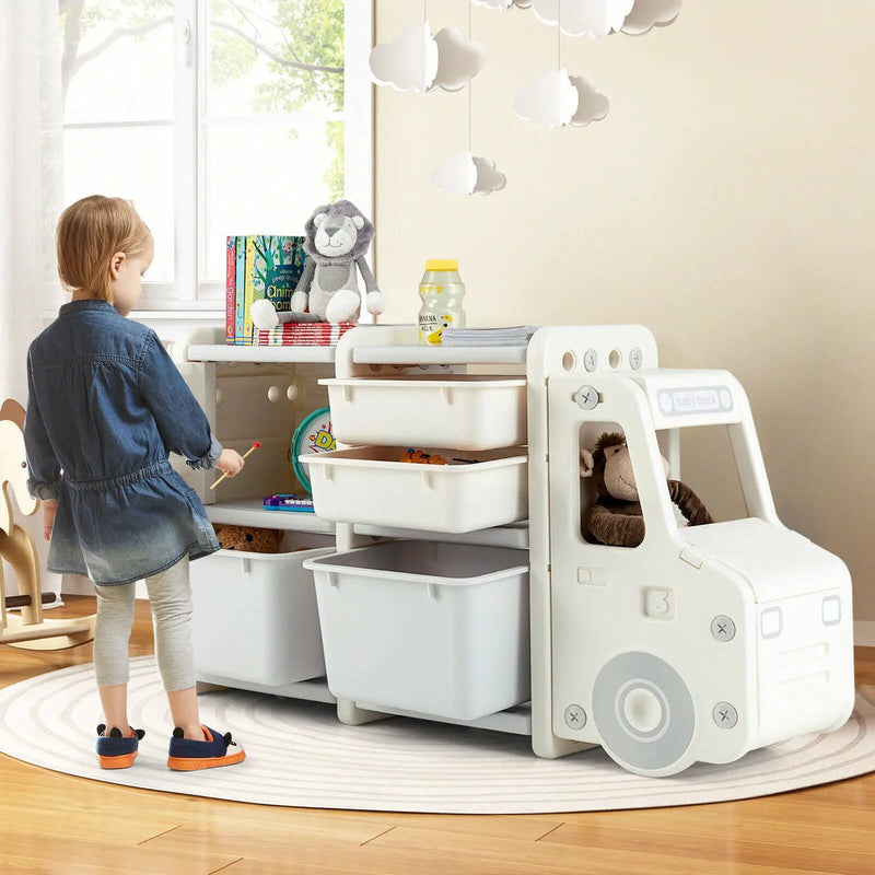 Toddler Truck Storage Organizer with Plastic Bins by DirectDeals