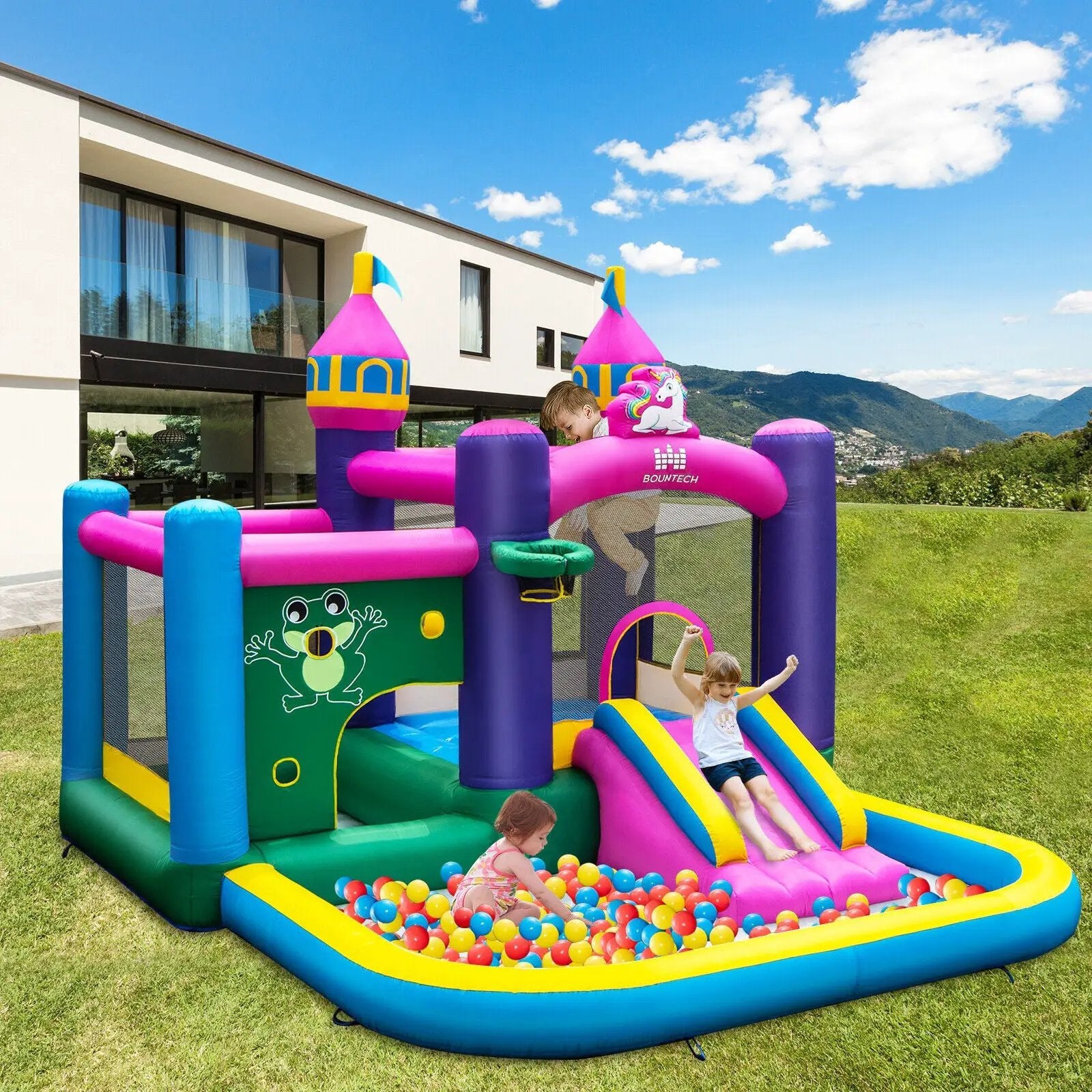 6-in-1 Kids Inflatable Unicorn-themed Bounce House with 735W Blower by DirectDeals